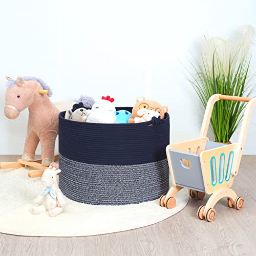 MINTWOOD Design XXXXLarge 22 x 16 Inches Decorative Cotton Rope Basket, Blanket Basket Living Room, Laundry Basket, Woven Basket, Toy Storage Baskets Bin, Round Basket for Pillows, Towels, Navy Blue