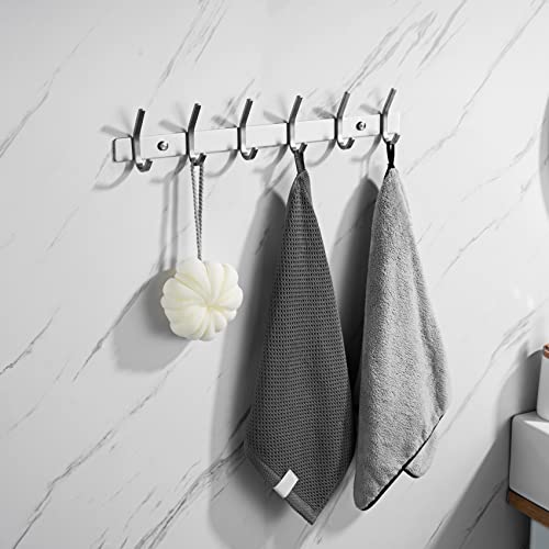 Simin&Liming Bathroom SUS304 Stainless Steel Coat Rack Wall Mounted Coat Hooks Wall Mounted Hanger Wall Hook Rack 6 Hooks for Hanging Coats Hats Jacket Clothes Available Behind The Room Door