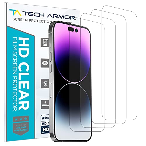 Tech Armor 4 Pack HD Clear Film Screen Protector Compatible for Apple NEW iPhone 14 Pro 5G 6.1 Inch 2022