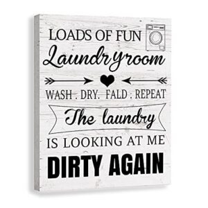 Hmlc Laundry Room Decor, Loads of Fun Vintage Farmhouse Laundry Room Sign Canvas Wall Art Laundry Rules Framed Plaque Bathroom Laundry Room Decorations for Wall Ready to Hang