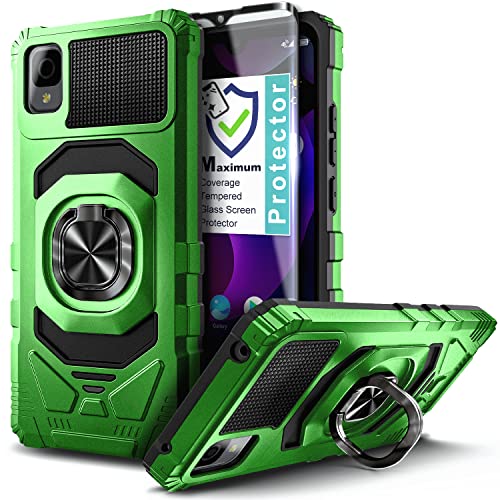 NZND Case for TCL 30Z (T602DL), TCL 30 LE (Verizon) with Tempered Glass Screen Protector (Maximum Coverage), Full-Body Protective [Military-Grade], Magnetic Car Ring Holder Cover Case (Green)