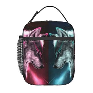 3d two wolf lunch box insulated food container meal bag lunch bag for teen boys girls men women school work travel picnic