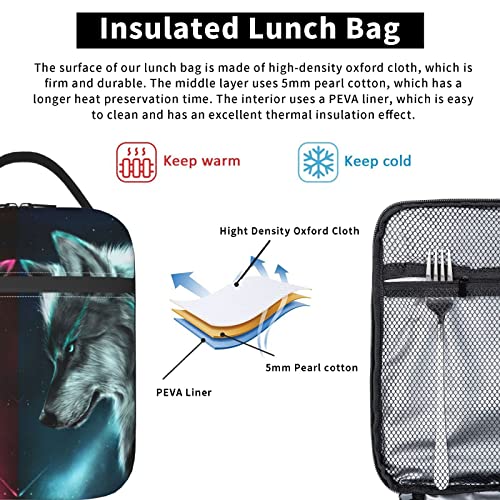 3D Two Wolf Lunch Box Insulated Food Container Meal Bag Lunch Bag For Teen Boys Girls Men Women School Work Travel Picnic