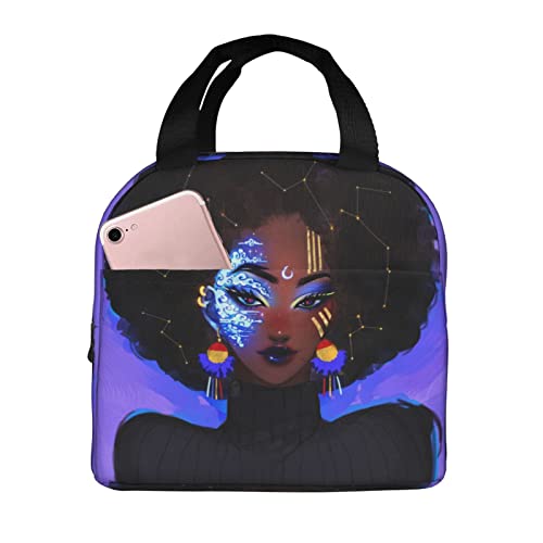 Granbey Reusable Lunch Bag African American Black Girls/Women Insulated Lunch Bags for Work School Lunch Box for Kids LunchBox for Adults