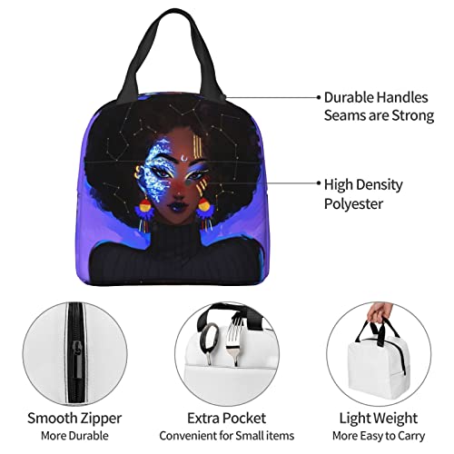 Granbey Reusable Lunch Bag African American Black Girls/Women Insulated Lunch Bags for Work School Lunch Box for Kids LunchBox for Adults