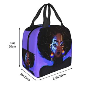 Granbey Reusable Lunch Bag African American Black Girls/Women Insulated Lunch Bags for Work School Lunch Box for Kids LunchBox for Adults