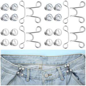 24 pieces jean button pins adjustable waist buckle extender set, no sewing required jean buttons, pant waist tightener for jeans dress fit instant button, 4 set (pearl and diamond style)