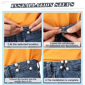 24 Pieces Jean Button Pins Adjustable Waist Buckle Extender Set, No Sewing Required Jean Buttons, Pant Waist Tightener for Jeans Dress Fit Instant Button, 4 Set (Pearl and Diamond Style)