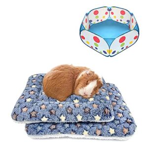 2 Packs of Square Plush Guinea Pig Bed and 1 Small Animals Playpen (Size XS), Cozy Hamsters Sugar Glider Hedgehog Sleep Bed, Rabbit Cage Accessories Mat