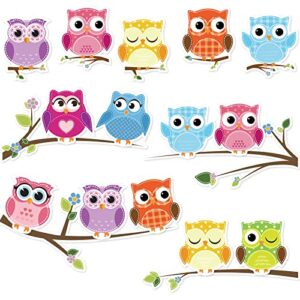 anydesign 54pcs colorful owls cutouts with 120pcs glue points back to school bulletin board decor owls themed name tag party supplier for diy classroom school kindergarten decoration
