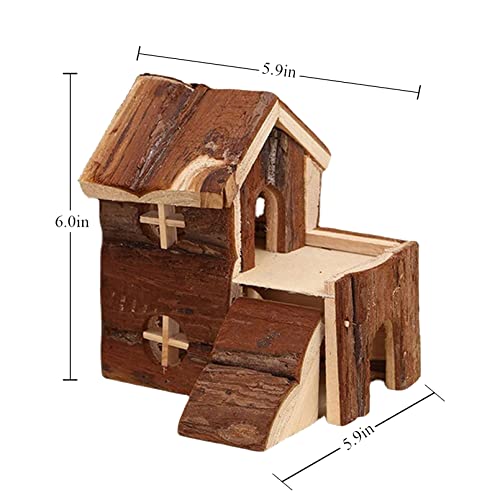 Dwarf Hamster Wooden House Rat Hideout Hut with Climbing Ladder Play Toys Hamster Toys Wooden House for Dwarf Hamster Mouse Rat and Other Small Animals