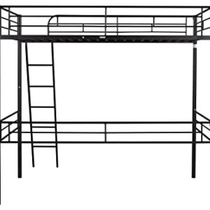 HomSof Twin Loft Metal Heavy Duty High Bunk Bed with Safety Guard Rails and Ladder, No Box Spring Needed, Black