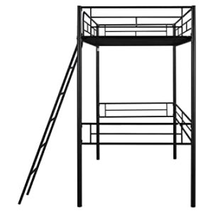 HomSof Twin Loft Metal Heavy Duty High Bunk Bed with Safety Guard Rails and Ladder, No Box Spring Needed, Black