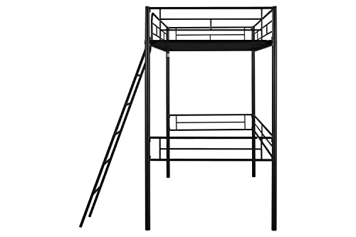 HomSof Twin Loft Metal Heavy Duty High Bunk Bed with Safety Guard Rails and Ladder, No Box Spring Needed, Black