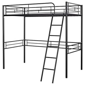 HomSof Twin Loft Metal Heavy Duty High Bunk Bed with Safety Guard Rails and Ladder, No Box Spring Needed, Black