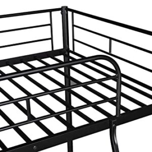 HomSof Twin Loft Metal Heavy Duty High Bunk Bed with Safety Guard Rails and Ladder, No Box Spring Needed, Black