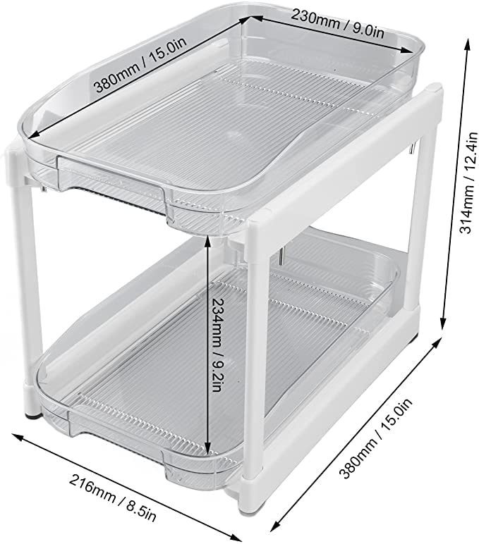 2 TierUnder Sink Organizer, Kitchen Organizers & Storage, 2-Tier Organizer with Clear Sliding Baskets & Pull Out Drawer, Under Cabinet Storage for Office,Kitchen,Bathroom,Sink Storage Rack, (X-Large)