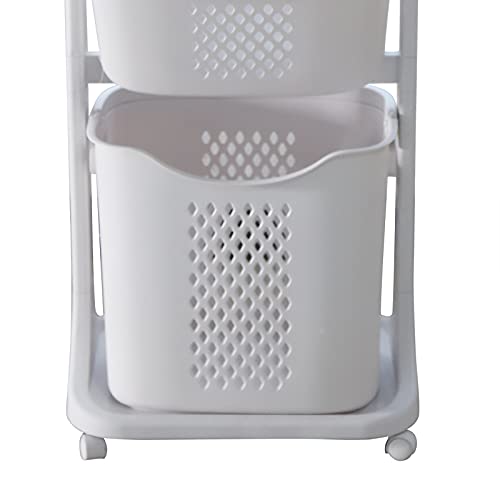 Laundry Basket,3 Tier Storage Shelf with Wheels Removable PP Storage Basket Freestanding Clothes Hamper Organizer Dirty Clothes Bag for Bathroom Living Room Bedroom