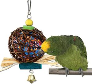 bird chew toy natural rattan ball come with paper strips for parrot cockatoo african grey macaw eclectus amazon parakeet cockatiel conure budgie lovebird finch cage