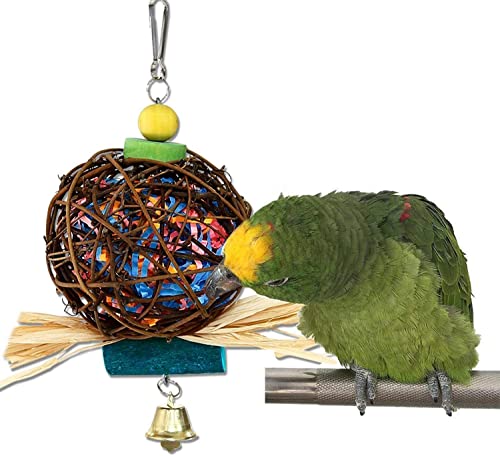 Bird Chew Toy Natural Rattan Ball Come with Paper Strips for Parrot Cockatoo African Grey Macaw Eclectus Amazon Parakeet Cockatiel Conure Budgie Lovebird Finch Cage