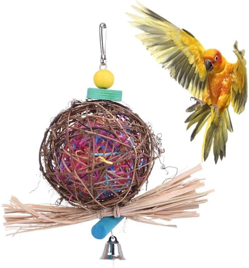 Bird Chew Toy Natural Rattan Ball Come with Paper Strips for Parrot Cockatoo African Grey Macaw Eclectus Amazon Parakeet Cockatiel Conure Budgie Lovebird Finch Cage