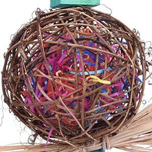 Bird Chew Toy Natural Rattan Ball Come with Paper Strips for Parrot Cockatoo African Grey Macaw Eclectus Amazon Parakeet Cockatiel Conure Budgie Lovebird Finch Cage