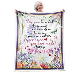 retirement gifts for women 2023, best retirement gifts for mom grandma wife boss, farewell gifts for coworkers, ultra-soft floral happy retirement throw blanket for teachers,nurses, 60"x 50"