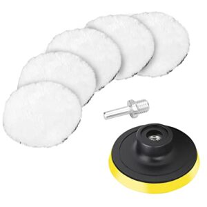 7 pcs 4 inch synthetic wool polishing buffing pad, polishing buffing wheel with hook & loop back for drill buffer attachment with m10 drill adapter car buffer polisher kit for car polishing, waxing