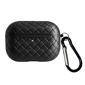 xyajuang tpu creative woven texture designing shell protective case cover with keychain compatible with only airpods pro case（not fit airpods 3rd,led light is visible）, (black)