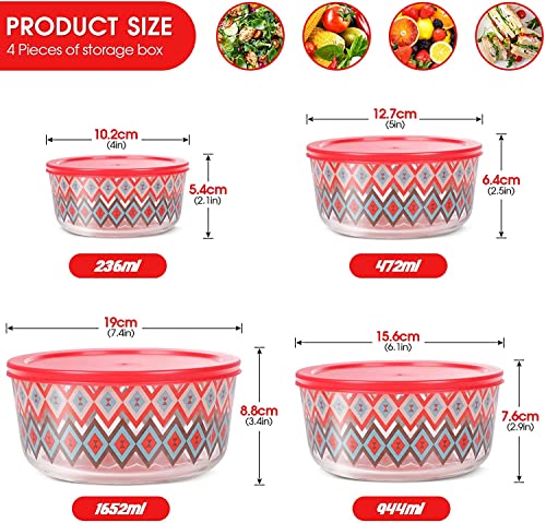 Almcmy Glass Food Storage Containers, 4 Piece Airtight Meal Prep Containers with Lids, BPA Free & Leak Proof Glass Lunch Containers, Microwave, Oven, Freezer, Dishwasher Safe