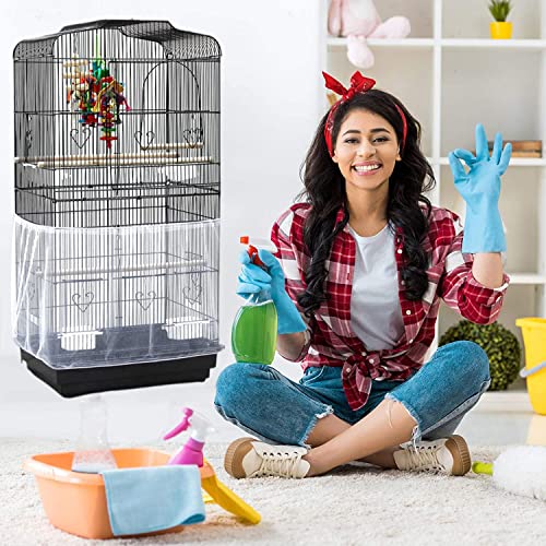 MIDOGAT Bird Cage Cover Seed Catcher, Bird Seed Guards Catchers, Parrot Nylon Mesh Net Cover, Stretchy, Prevent Scatter, Reusable (M)