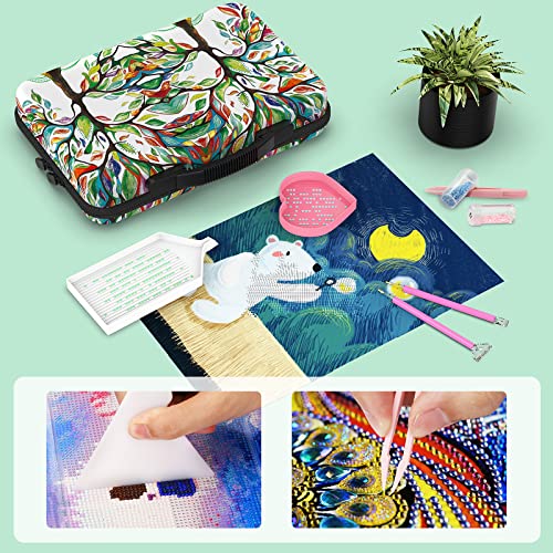 MoKo Diamond Painting Storage Containers, 60 Slots Diamond Painting Kits Accessories Case,Diamond Painting Tools Organizer for DIY Craft Beads Rhinestones,Lucky Tree