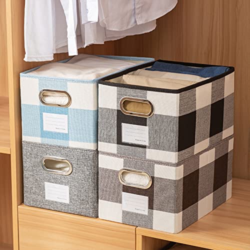 LaMorée Storage Bin Cotton Linen Fabric Basket Box Washable Foldable Decorative Rectangular Container with Handles Label Window Thick PP Plastic Board For Nursery Home Office - Solid Gray, Medium Size
