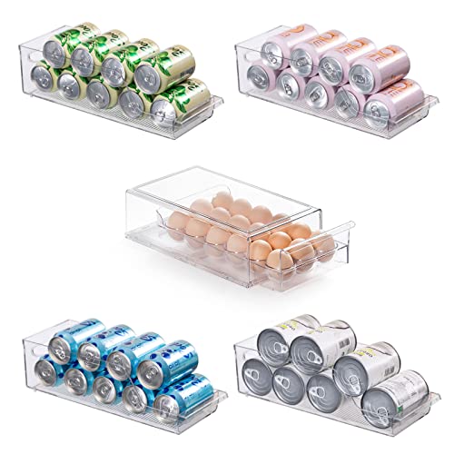 Ettori Egg Container for Refrigerator and 4 Pack Can Organizer for Pantry