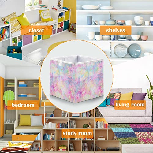 Florals Tie Dye Storage Baskets for Shelves Foldable Collapsible Storage Box Bins with Closet Organizers Cubes Decorative for Pantry Organizing Shelf Nursery Home Closet,11 x 11inch