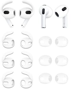 alxcd earbuds covers compatible with airpods 3 earbuds 3rd gen, 3 pairs fit in case silicone earbud covers eartips & 3 pairs anti slip sport eartips, compatible with airpods 3, 6s+6t white