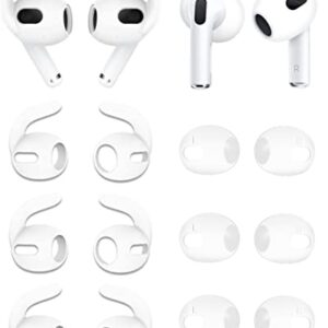 ALXCD Earbuds Covers Compatible with AirPods 3 Earbuds 3rd Gen, 3 Pairs Fit in Case Silicone Earbud Covers Eartips & 3 Pairs Anti Slip Sport Eartips, Compatible with AirPods 3, 6S+6T White