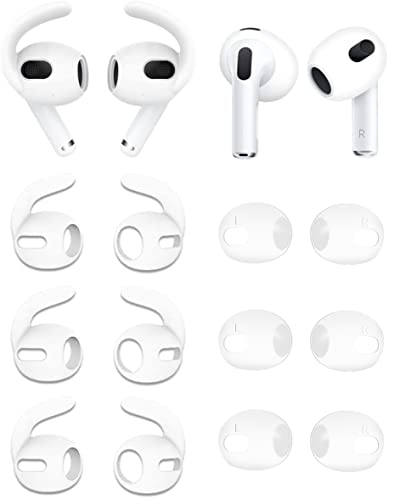 ALXCD Earbuds Covers Compatible with AirPods 3 Earbuds 3rd Gen, 3 Pairs Fit in Case Silicone Earbud Covers Eartips & 3 Pairs Anti Slip Sport Eartips, Compatible with AirPods 3, 6S+6T White