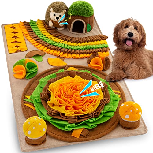 Meilzer Pet Snuffle Mat for Dogs Hedgehog Puzzle Toy Large Sniffing Mat with Squeaky Mushrooms Portable Indoor/Outdoor Digging Mat for Foraging Skills & Stress Relief