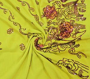 peegli vintage indian green georgette art décor diy fabric traditional sequins work textile