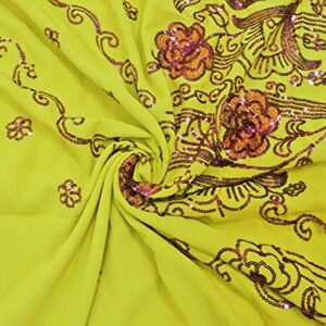 Peegli Vintage Indian Green Georgette Art Décor DIY Fabric Traditional Sequins Work Textile