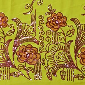 Peegli Vintage Indian Green Georgette Art Décor DIY Fabric Traditional Sequins Work Textile