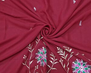 peegli indian vintage maroon dress material georgette blend recycled fabric embroidered diy craft textile
