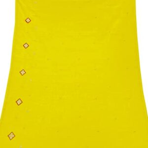 Peegli Indian Vintage Yellow Dress Material Georgette Recycled Fabric Embroidered DIY Craft Used Textile