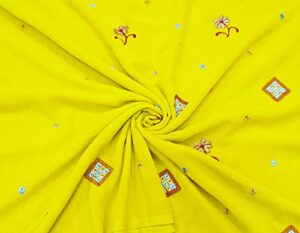 peegli indian vintage yellow dress material georgette recycled fabric embroidered diy craft used textile