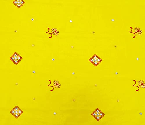 Peegli Indian Vintage Yellow Dress Material Georgette Recycled Fabric Embroidered DIY Craft Used Textile