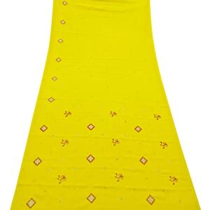 Peegli Indian Vintage Yellow Dress Material Georgette Recycled Fabric Embroidered DIY Craft Used Textile