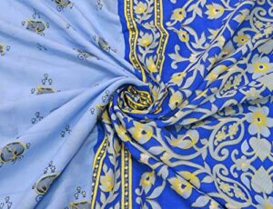 peegli indian vintage blue silk blend diy fabric casual dress material printed textile