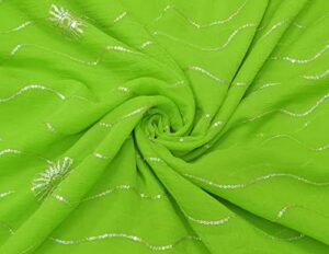 peegli indian vintage green cloth georgette chiffon diy craft fabric dress material sequins work textile