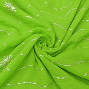 Peegli Indian Vintage Green Cloth Georgette Chiffon DIY Craft Fabric Dress Material Sequins Work Textile